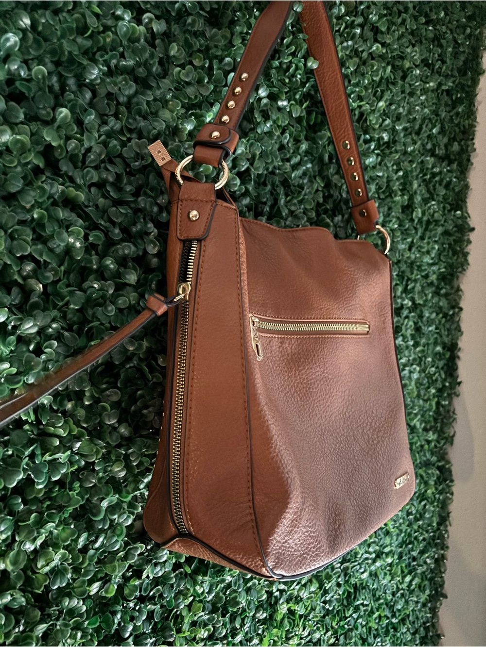 Montana West Cognac Studded Slouchy Hobo Bag